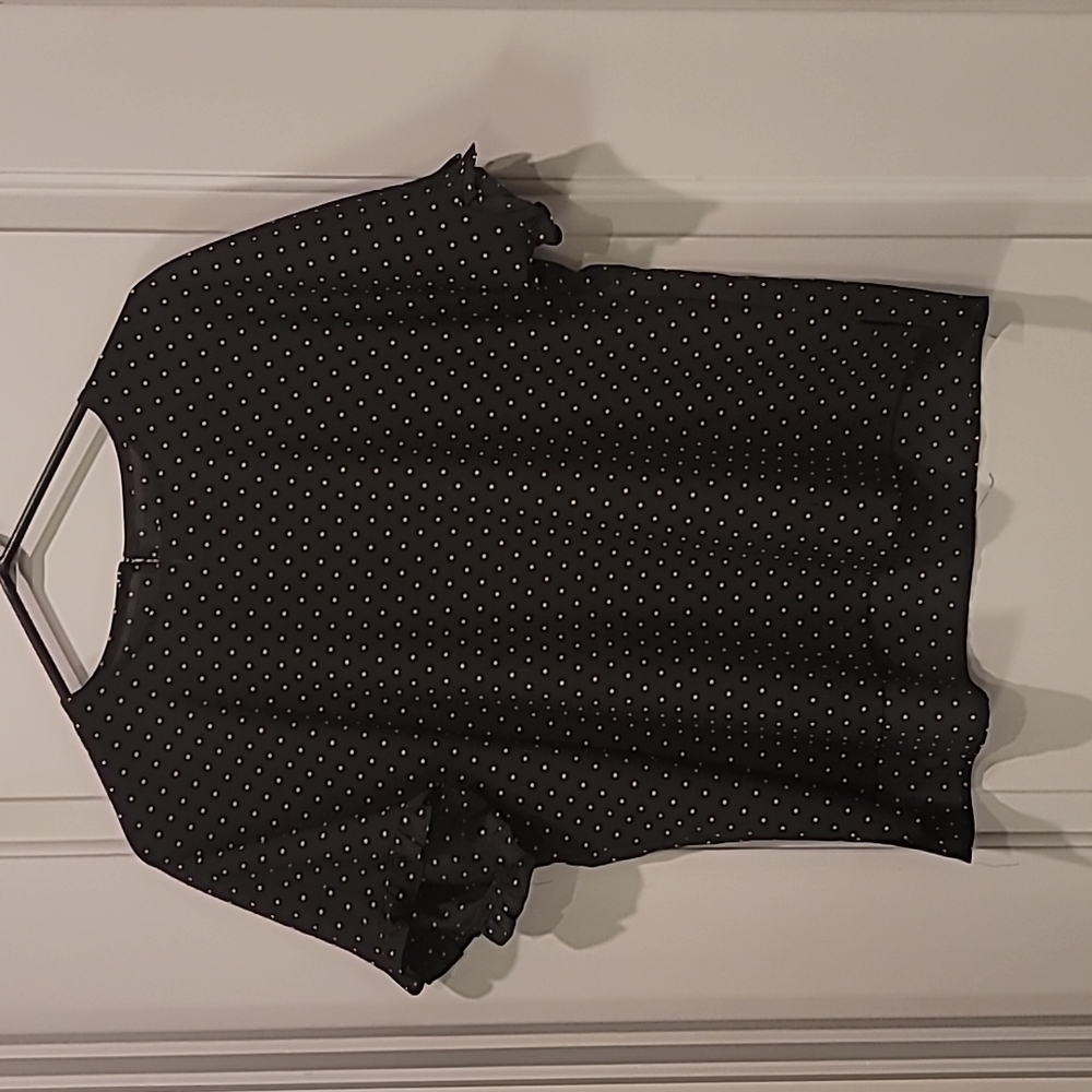 Loft black top with tan polka dots